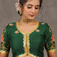 Elegant Bottle Green Cotton Silk Blouse with Lotus Embroidery on Back and Sleeves Highlighted with Gota Patti Lace