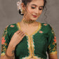 Elegant Bottle Green Cotton Silk Blouse with Lotus Embroidery on Back and Sleeves Highlighted with Gota Patti Lace