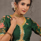Elegant Bottle Green Cotton Silk Blouse with Lotus Embroidery on Back and Sleeves Highlighted with Gota Patti Lace