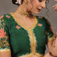 Elegant Bottle Green Cotton Silk Blouse with Lotus Embroidery on Back and Sleeves Highlighted with Gota Patti Lace