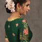 Elegant Bottle Green Cotton Silk Blouse with Lotus Embroidery on Back and Sleeves Highlighted with Gota Patti Lace