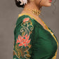 Elegant Bottle Green Cotton Silk Blouse with Lotus Embroidery on Back and Sleeves Highlighted with Gota Patti Lace