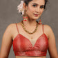 Elegant Red Banarasi Strappy Blouse with Deep Plunge Neckline and Back Opening