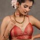 Elegant Red Banarasi Strappy Blouse with Deep Plunge Neckline and Back Opening