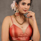Elegant Red Banarasi Strappy Blouse with Deep Plunge Neckline and Back Opening