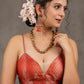 Elegant Red Banarasi Strappy Blouse with Deep Plunge Neckline and Back Opening