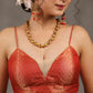 Elegant Red Banarasi Strappy Blouse with Deep Plunge Neckline and Back Opening