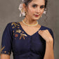 Beautiful Navy Blue Blouse with Elegant Embroidery on Sleeves and Shoulder.