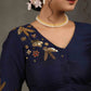 Beautiful Navy Blue Blouse with Elegant Embroidery on Sleeves and Shoulder.