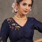 Beautiful Navy Blue Blouse with Elegant Embroidery on Sleeves and Shoulder.