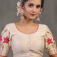 Classy Ivory Cotton Silk Blouse with Beautiful Lotus Embroidery on Back and Sleeves