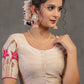 Classy Ivory Cotton Silk Blouse with Beautiful Lotus Embroidery on Back and Sleeves
