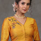 Elegant Yellow Cotton Silk Blouse with Beautiful Bird Embroidery on Back and Front