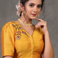 Elegant Yellow Cotton Silk Blouse with Beautiful Bird Embroidery on Back and Front