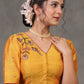 Elegant Yellow Cotton Silk Blouse with Beautiful Bird Embroidery on Back and Front