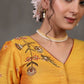 Elegant Yellow Cotton Silk Blouse with Beautiful Bird Embroidery on Back and Front