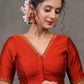 Exclusive Rust Cotton Silk Blouse with Beautiful Hand Embroidery on Neck and Sleeves