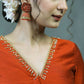 Exclusive Rust Cotton Silk Blouse with Beautiful Hand Embroidery on Neck and Sleeves