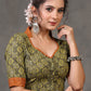 Exclusive Olive Green Ajrakh Blouse with Brown Mandarin Collar