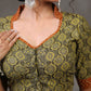 Exclusive Olive Green Ajrakh Blouse with Brown Mandarin Collar