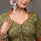 Exclusive Olive Green Ajrakh Blouse with Brown Mandarin Collar