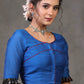 Standout Royal Blue Cotton Silk Blouse with Ikat Combination on Hem and Sleeves