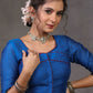 Standout Royal Blue Cotton Silk Blouse with Ikat Combination on Hem and Sleeves