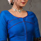 Standout Royal Blue Cotton Silk Blouse with Ikat Combination on Hem and Sleeves