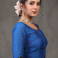 Standout Royal Blue Cotton Silk Blouse with Ikat Combination on Hem and Sleeves