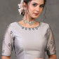 Classy Grey Chanderi Blouse with Overall Beautiful Floral Embroidery