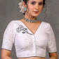 Classy Ivory Cotton Silk Blouse with Beautiful Swan Embroidery on Back and Front