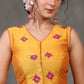 Exclusive Yellow Cotton Silk Sleevless Blouse with Overall Beautiful Floral Embroidery