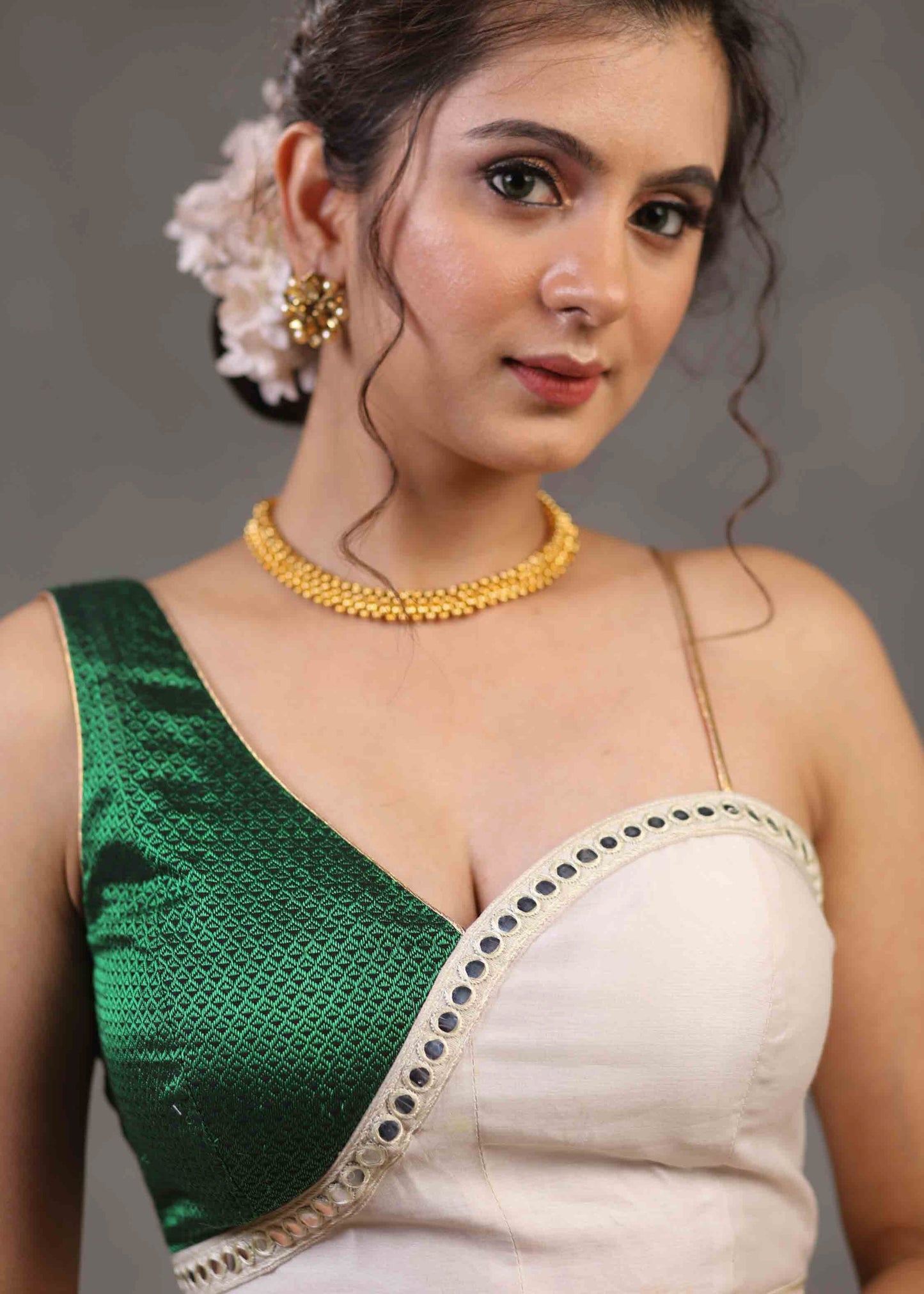 Classy Chanderi and Khun Combination Blouse with One Shoulder Strap