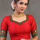 Elegant Red Cotton Silk Blouse Highlighted with Kutch Mirror Work Patch on Sleeves and Neckline