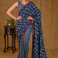 Exclusive Cotton Indigo Ajrakh Saree with Red Stone Embellishments