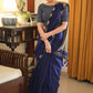 Exclusive royal blue & cream combination Cotton saree with Ikat border