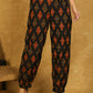 Trendy Cotton Black with Mustard Ikat Print Joggers