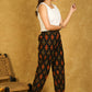 Trendy Cotton Black with Mustard Ikat Print Joggers