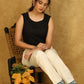 Smart Cotton Off-White Trouser with Lace Insert Detail