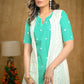 Stylish Aqua Green Cotton Kurta with Embroidery Allover & White Chikankari Jacket (2 Piece) - Pant Optional