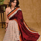 Classy Maroon Khun Pallu Saree with Cream Ajrakh Pleats