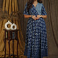 Trendy indigo gown with elbow sleeves and pearl embellishments