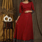 Classy maroon ajrakh combination gown with scallops neckline and all over mirror embroidery