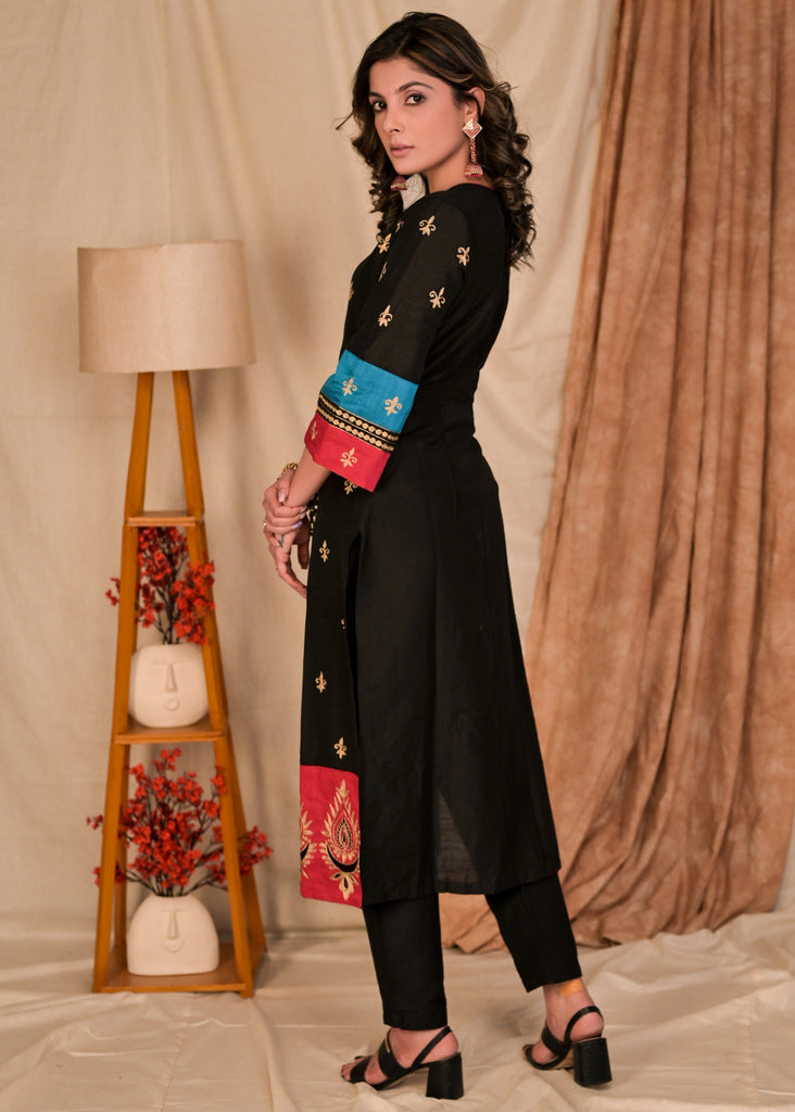 Beautiful Straight Cut Cotton Silk Kurta with Overall Embroidery - Pant Optional
