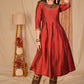 Elegant A Line Maroon Front Pleated Kurta with Hand Embroidery on Neckline and Sleeves - Contrast Brown Pant Optional