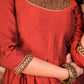 Elegant A Line Maroon Front Pleated Kurta with Hand Embroidery on Neckline and Sleeves - Contrast Brown Pant Optional