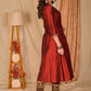 Elegant A Line Maroon Front Pleated Kurta with Hand Embroidery on Neckline and Sleeves - Contrast Brown Pant Optional