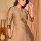 Exclusive Gold Cotton Silk Kurta with Beautiful Embroidery Front and Sleeves - Pant Optional