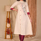 Classy A-Line Hand Painted Off-White Flex Kurta with Contrast Detailing - Pant Optional