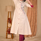 Classy A-Line Hand Painted Off-White Flex Kurta with Contrast Detailing - Pant Optional